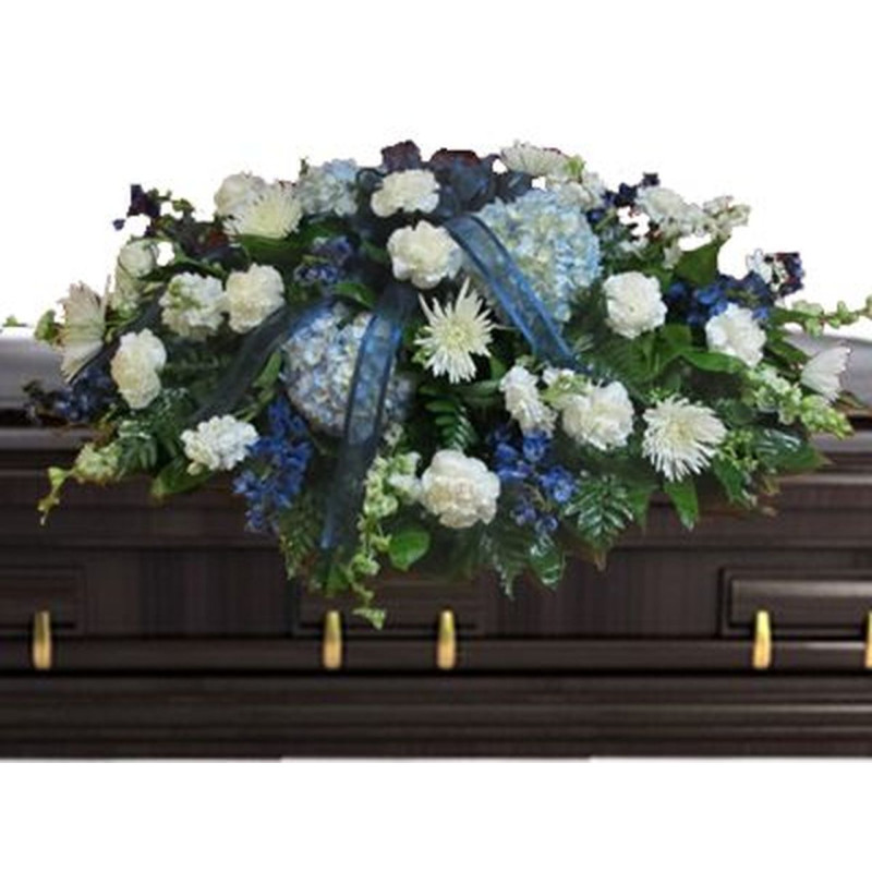 Blue And White Casket Cover - Same Day Delivery