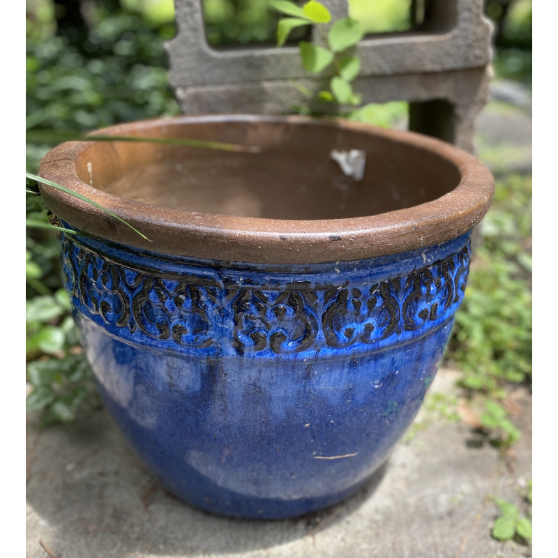 Blue Frost Proof Pot with Brown Rim - Same Day Delivery