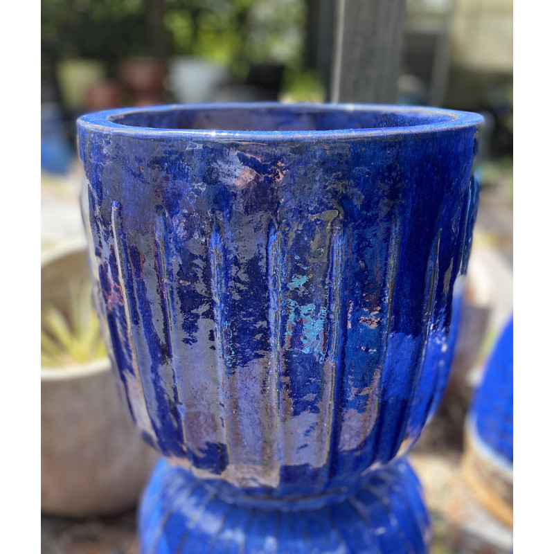 Blue Ribbed Pottery Medium - Same Day Delivery