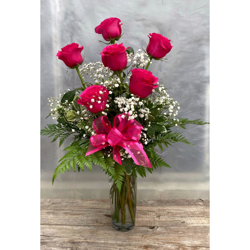 Hot Pink Half Dozen Roses - Same Day Delivery