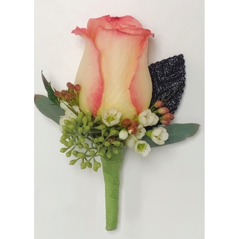 Ivory Pink Rose Boutonniere - Same Day Delivery