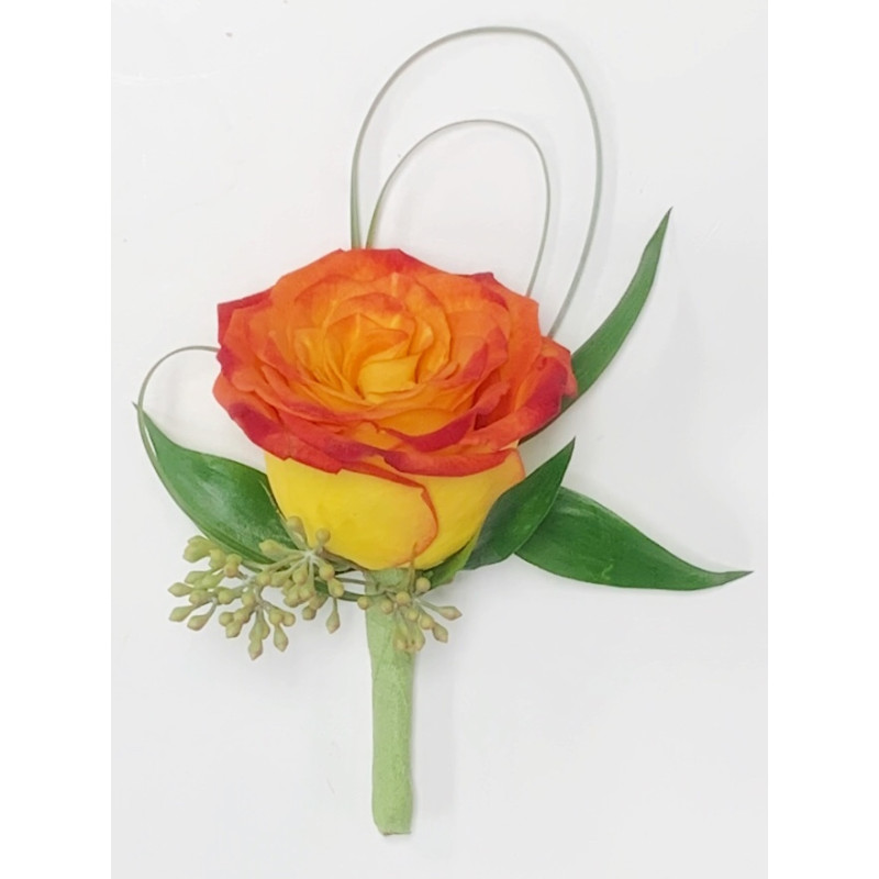 Orange/Yellow Rose Boutonniere - Same Day Delivery