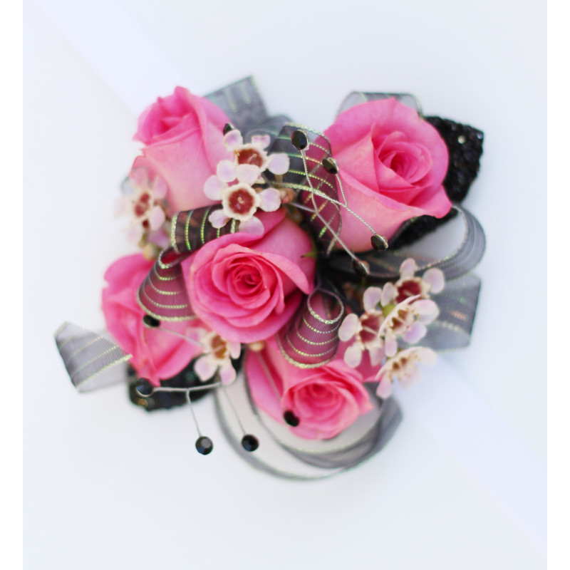 Pink and Black Rose Corsage - Same Day Delivery