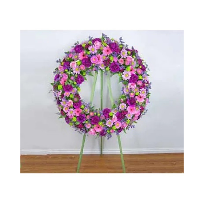 Pink Spring Wildflower Wreath - Same Day Delivery