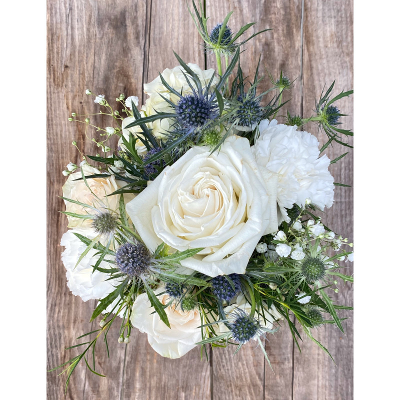 Blue and White Handtied Bouquet - Same Day Delivery