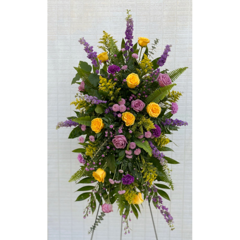 Purple and Yellow Sympathy Spray - Same Day Delivery