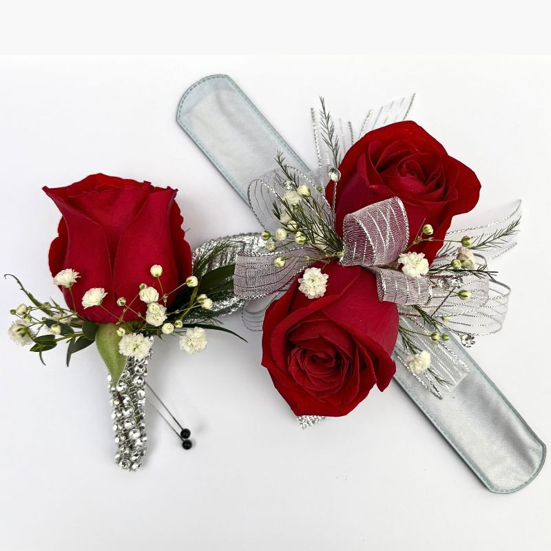 Red Rose Corsage and Boutonniere Set - Same Day Delivery