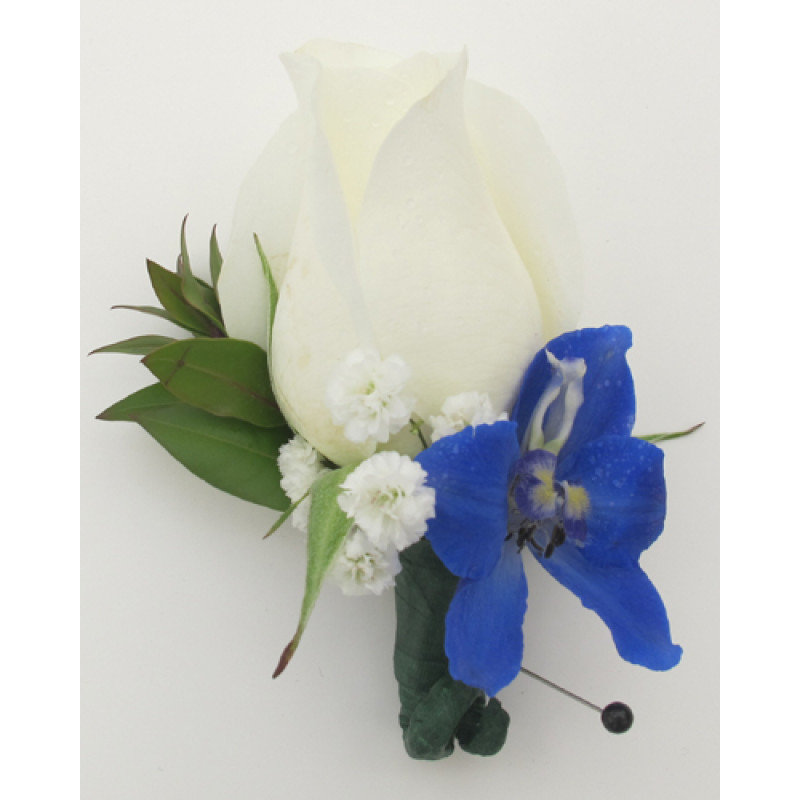 Rose and Delphinium Boutonniere - Same Day Delivery