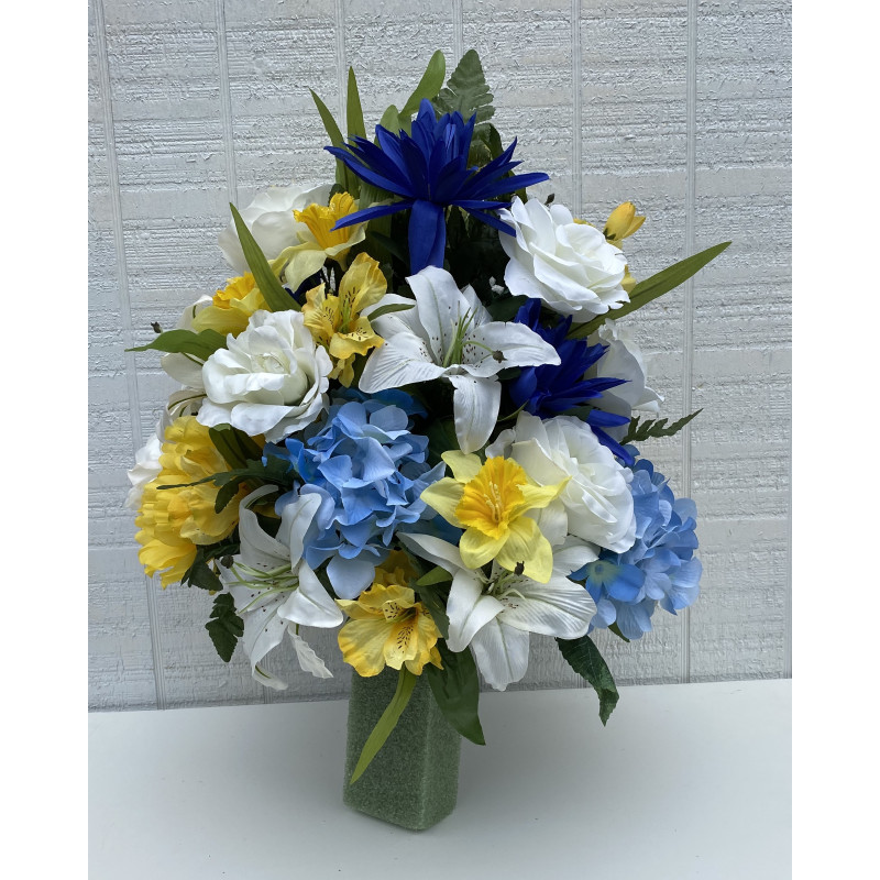 Silk Cemetery Cone Blue and Yellow - Same Day Delivery
