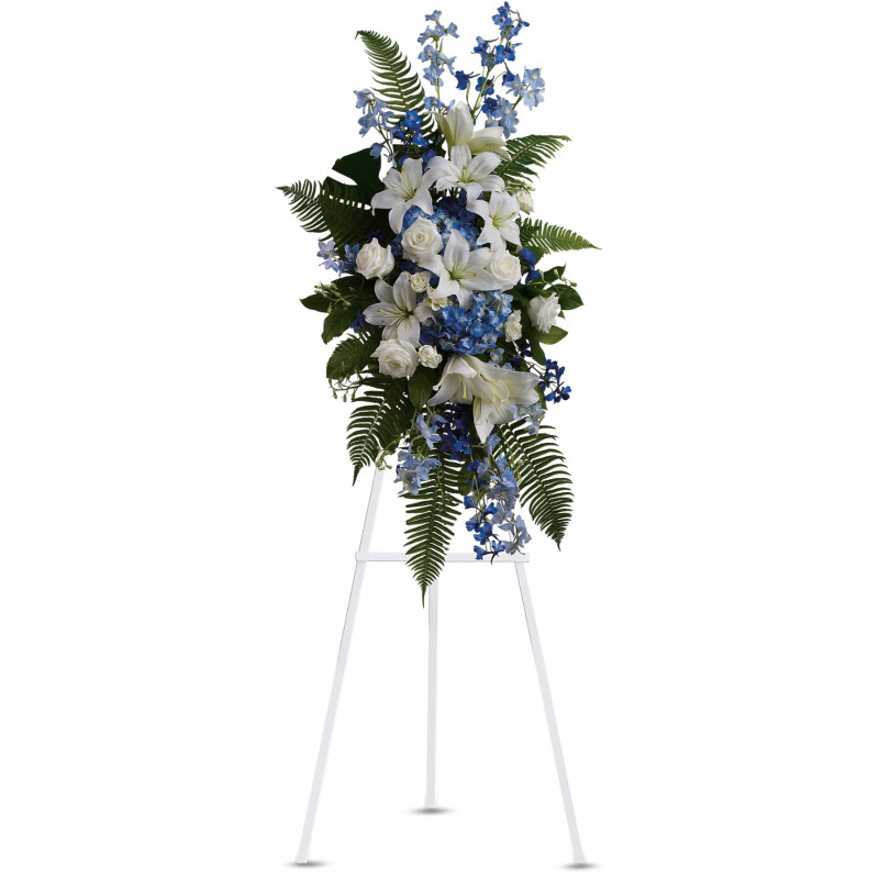 Blue and White Funeral Spray - Same Day Delivery