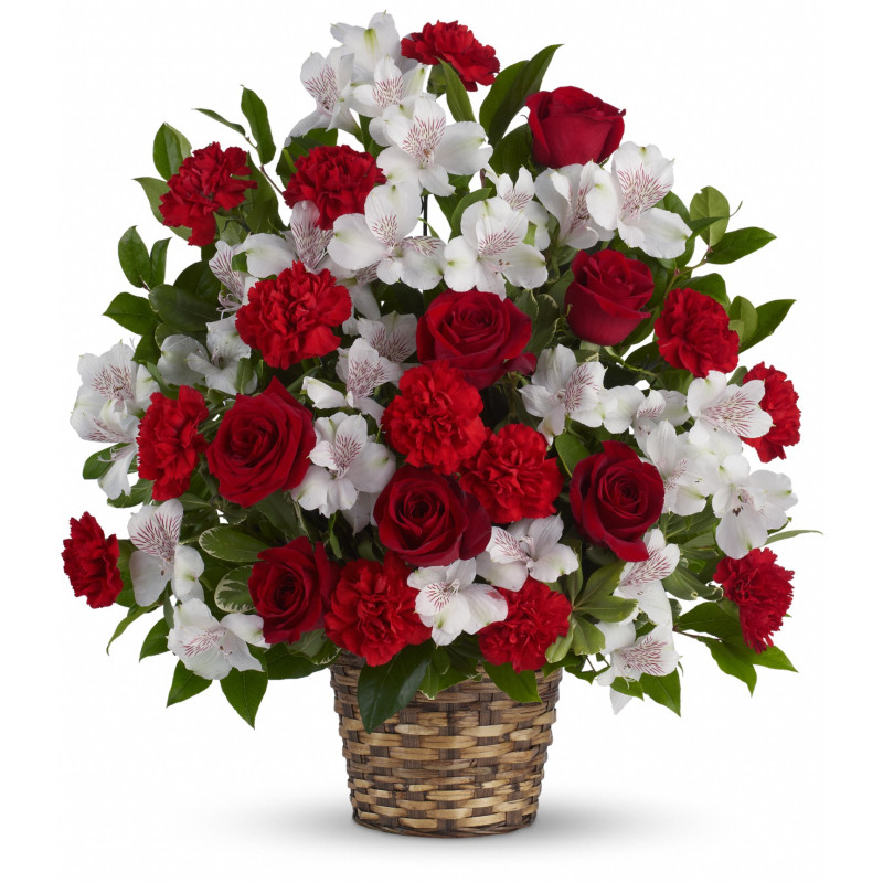Red and White Sympathy Basket - Same Day Delivery