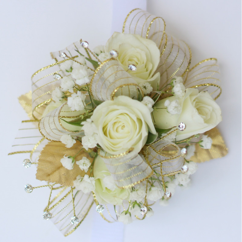 Gold and White Rose Corsage - Same Day Delivery