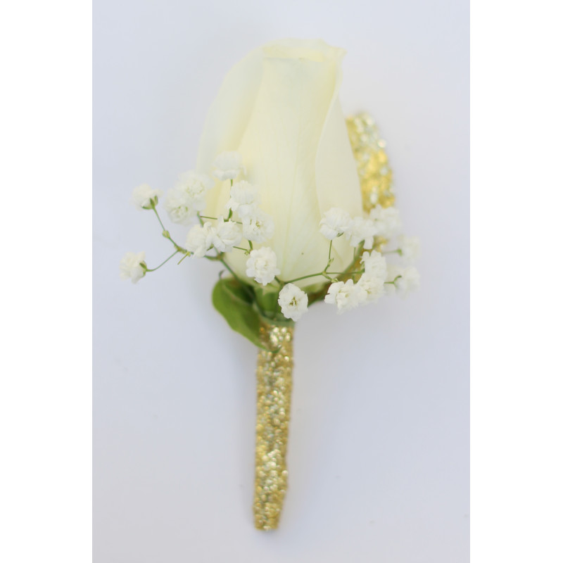 White and Gold Rose Boutonniere - Same Day Delivery