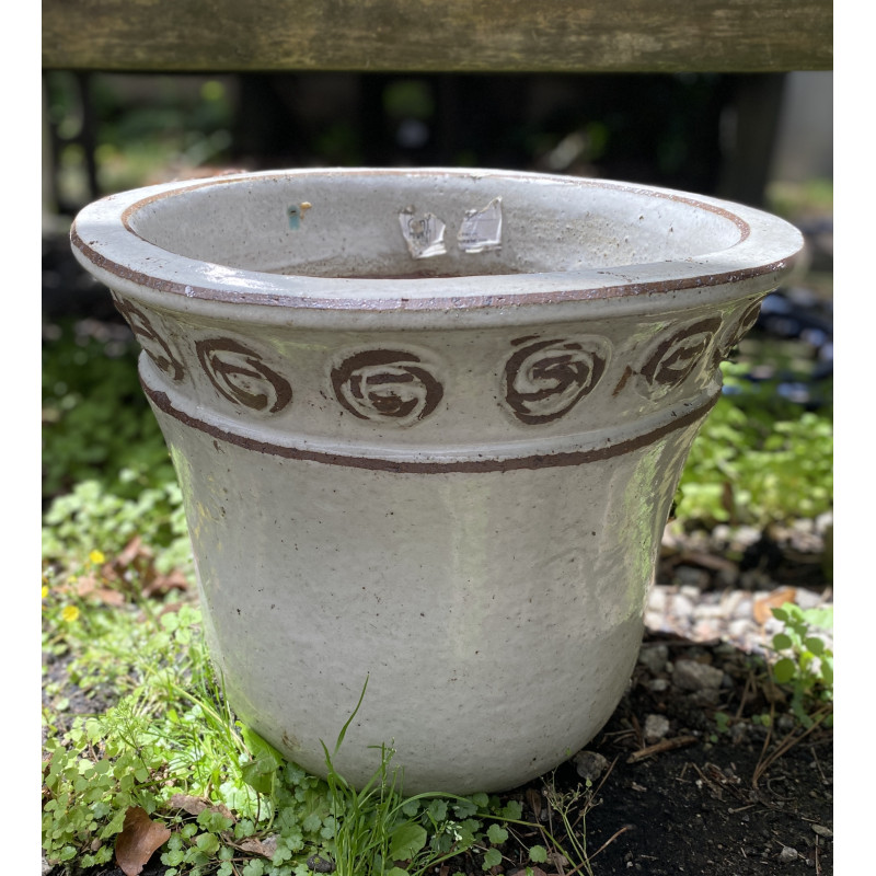 White Frost Proof Pot with Scroll accents - Same Day Delivery