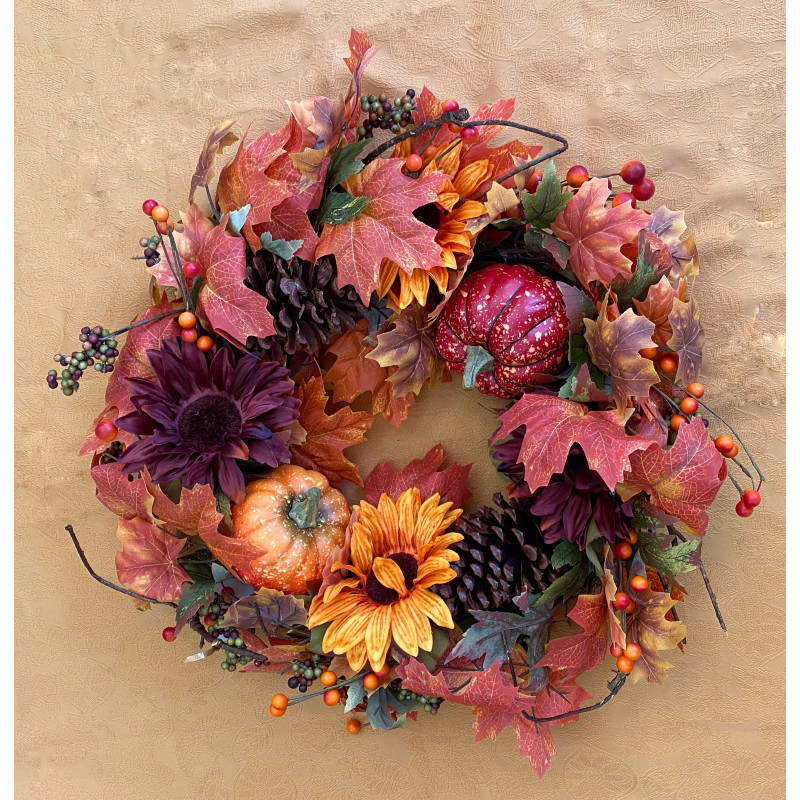 Sunflower & Pumpkin Silk Wreath - Same Day Delivery