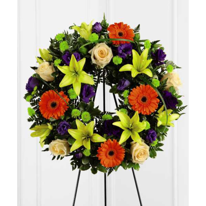 Yellow and Orange Funeral Wreath - Same Day Delivery