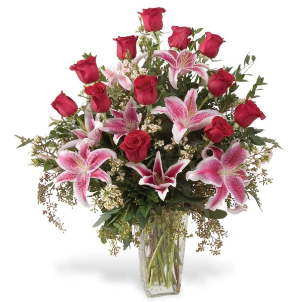 Roses and Stargazer Lily Bouquet