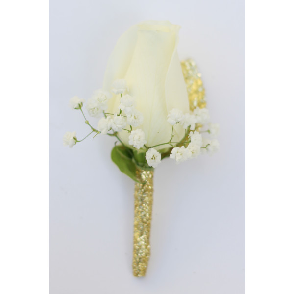 White and Gold Rose Boutonniere